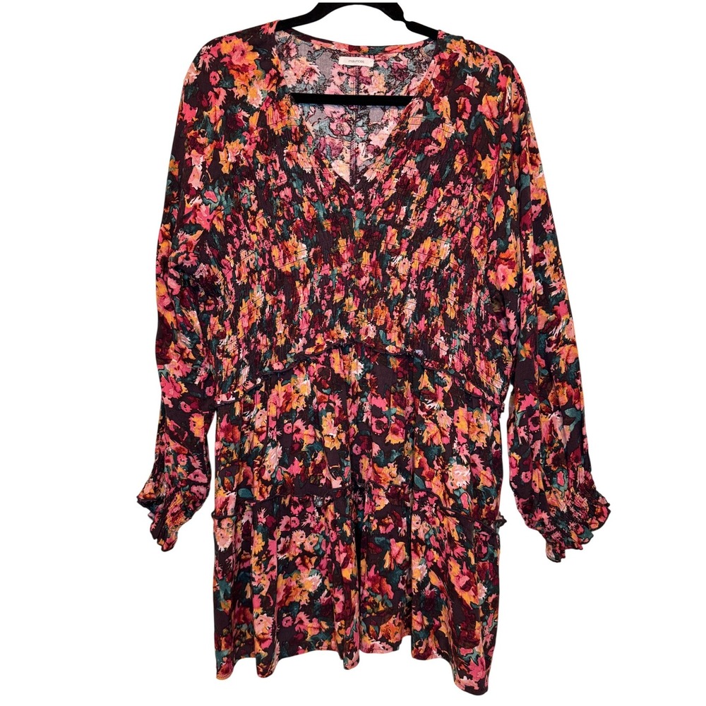 Maurices Floral Print Smocked V Neck Tiered‎ Mini Dress Size L Whimsigoth Grunge